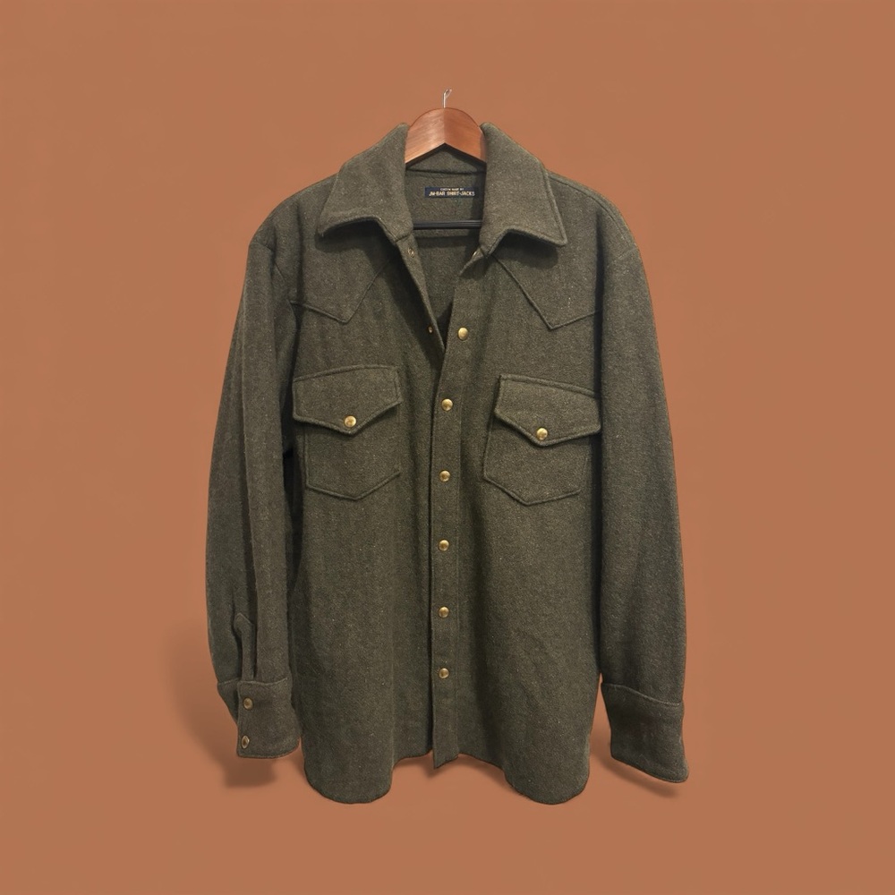 Vintage 60s Men's Custom Olive Wool Snap Jacket USA